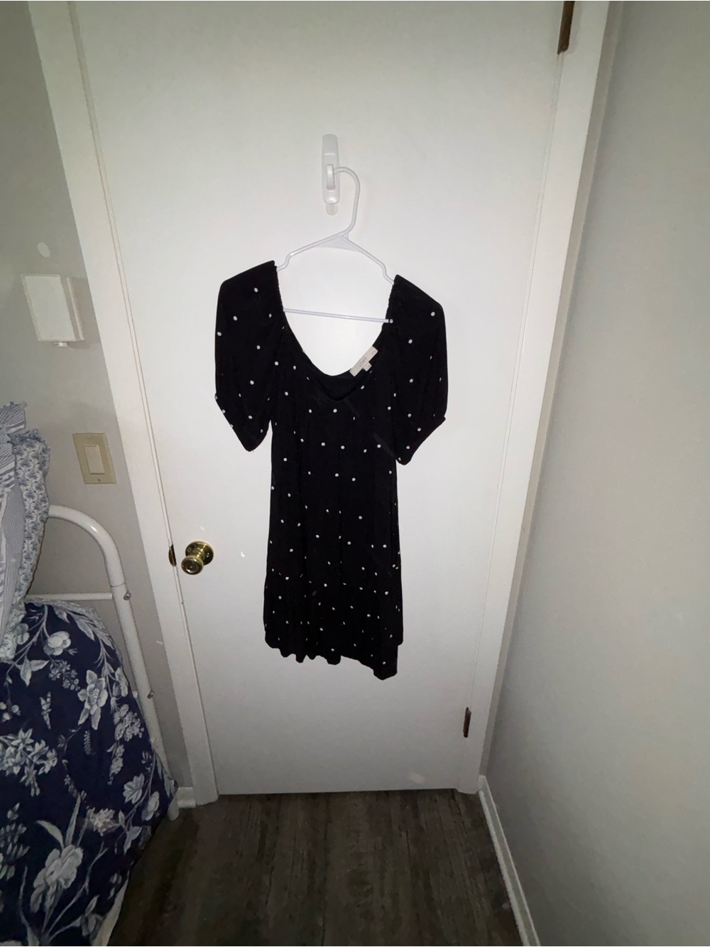 LOFT Black Mini Dress with White Polka Dots